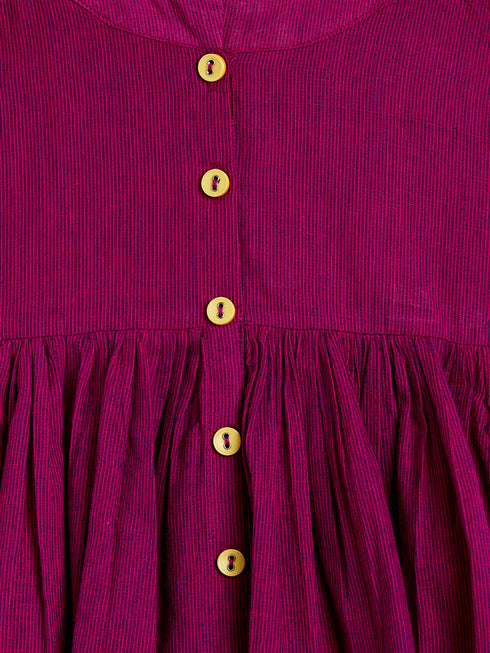 Vastramay SISHU Girl's Purple Striped Handloom Kurta With Yellow Pyjama Set